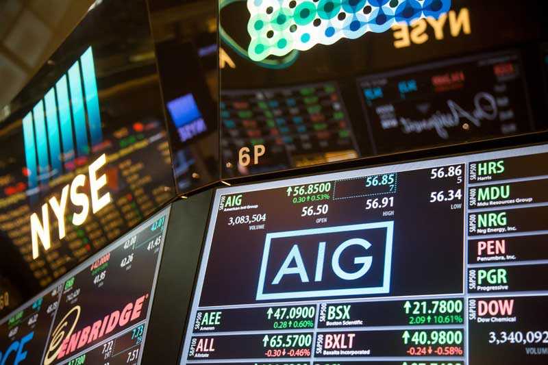 New York Stock Exchange viser udviklingen i AIG aktien.