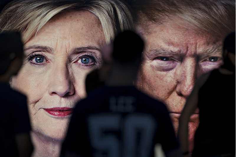 Closeup af Hillary Clinton og Donald Trump.
