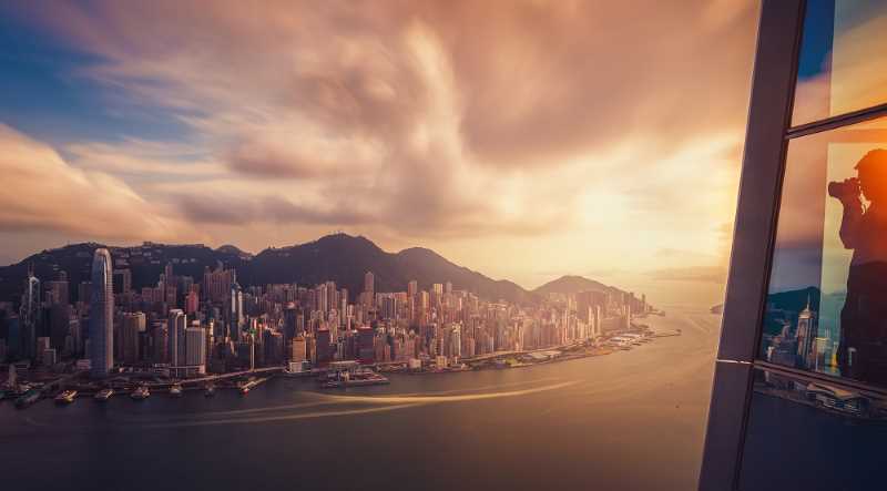 Udsigt over skyskrabere i Hongkong