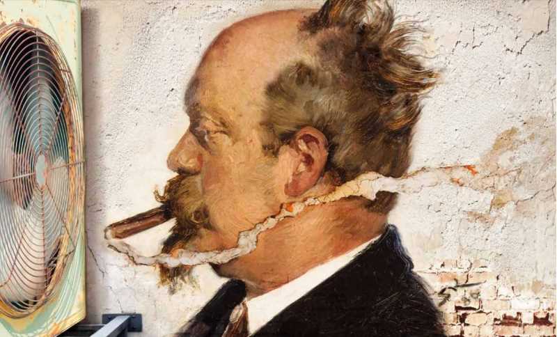 Vægmaleri af mand, der ryger cigar